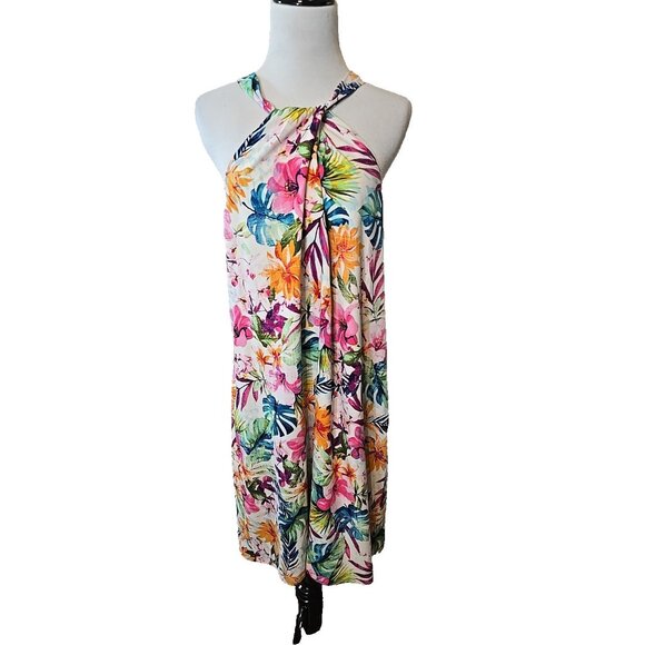 Tommy Bahama Silk  Garden Of Hope & Courage Halter Mini Dress Size L New - Picture 1 of 15